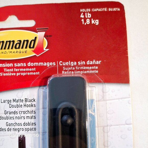 3M Command Large Matte Black Double Hooks Damage-Free Hanging Holds Up To 4 Lb W - Picture 3 of 7
